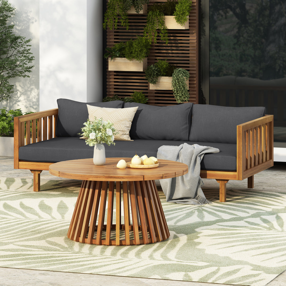 Acacia Wood Outdoor Patio Daybed And Coffee Table Set
