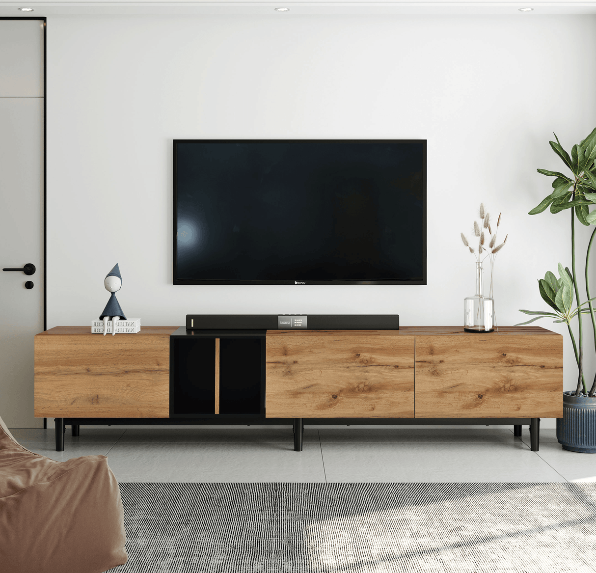 Modern Natural Wood MDF TV Stand Console - Sleep Galleria