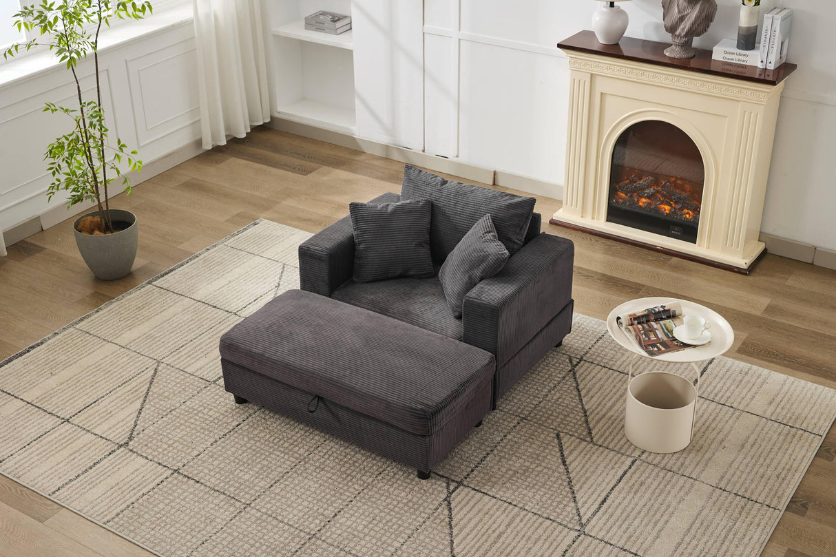 Dark Gray Corduroy Chaise Lounge Chair With Ottoman - Omega Lifestyles