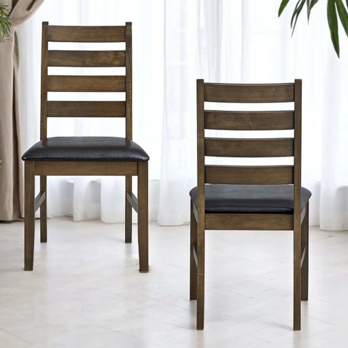 Set Of 2 Contemporary Faux Leather Brown Side Chairs - Omega Lifestyles