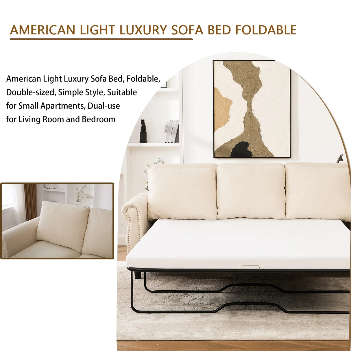 Medium-Firm Linen Sleeper Sofa Bed With Pull-Out Mattress - Omega Lifestyles