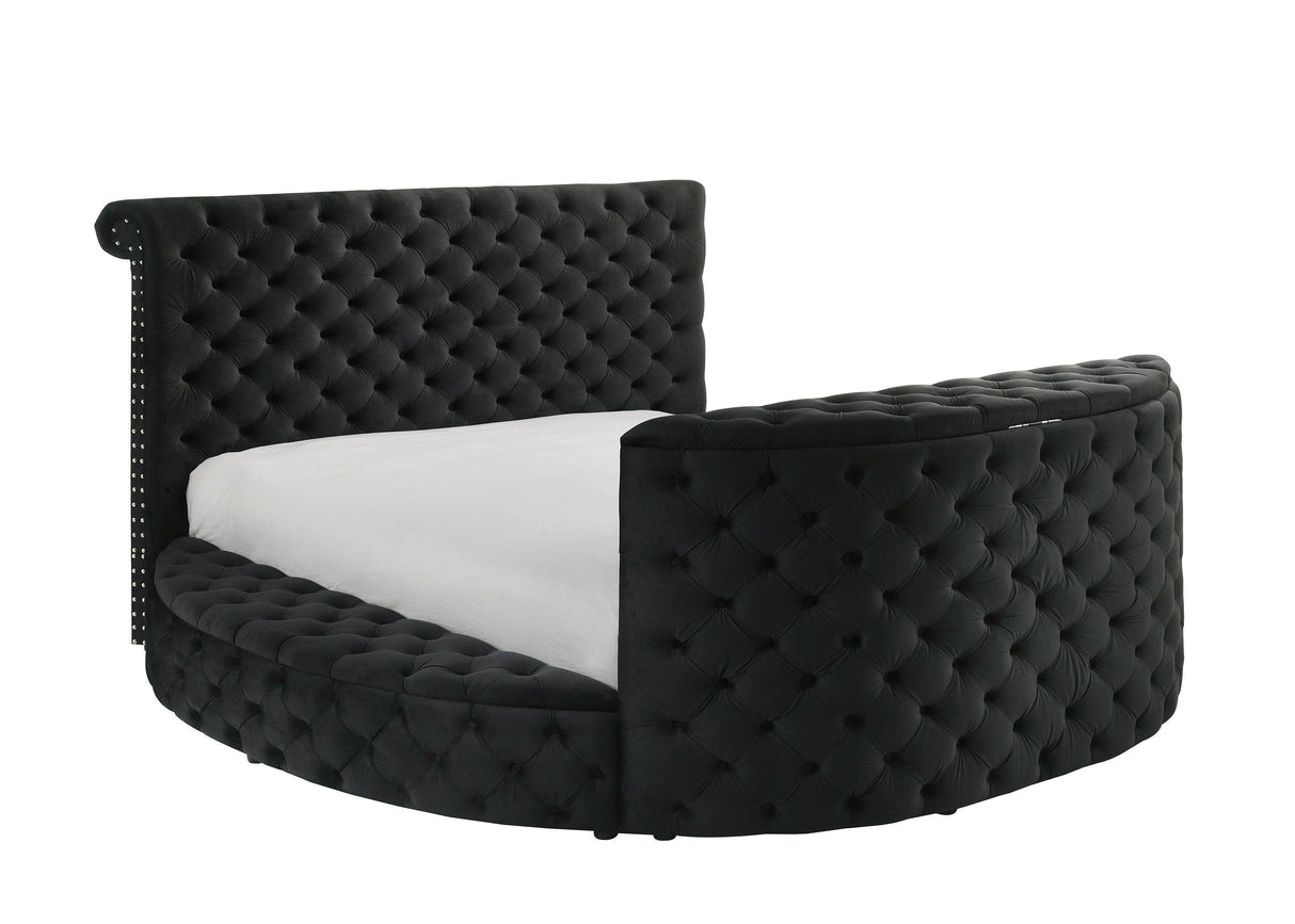Ultra-Modern Black Velvet King Bed With Fireplace