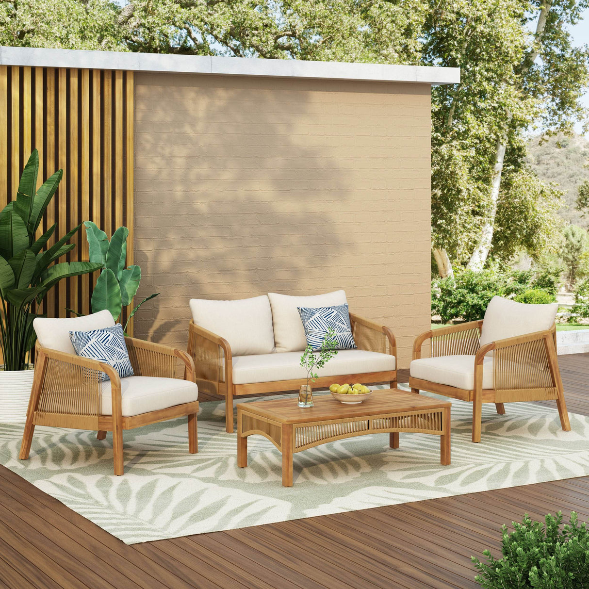4-Piece Acacia Wood Outdoor Patio Furniture Set