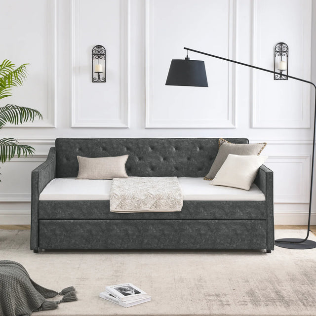 Twin Upholstered Tufted Daybed With Trundle - Omega Lifestyles