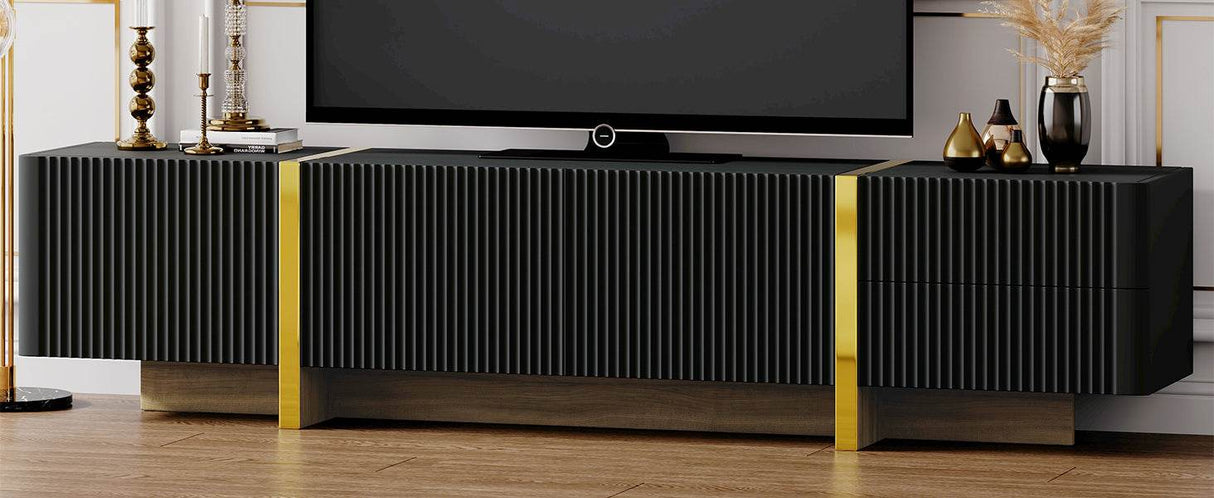 Luxury Fluted Black And Gold TV Stand With Storage - Sleep Galleria