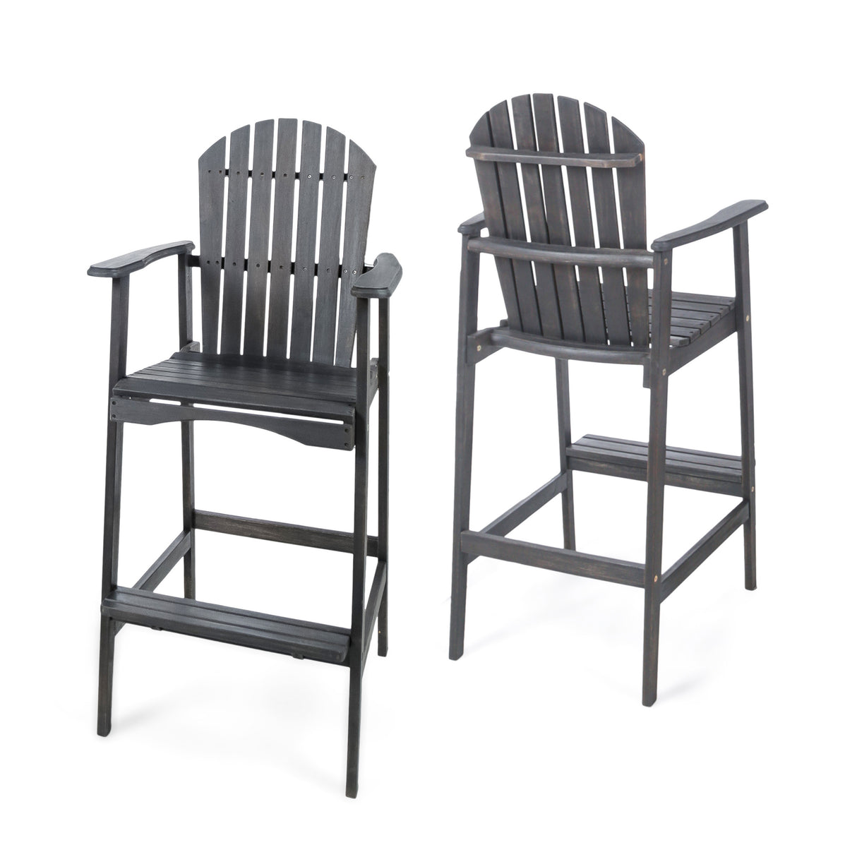 Set of 2 Acacia Wood Dark Gray Adirondack Barstools