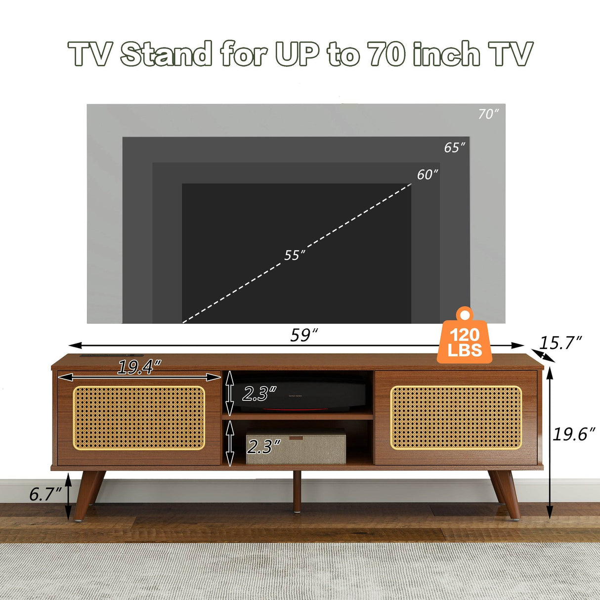 Mid Century Modern Rattan TV Stand Console - Sleep Galleria