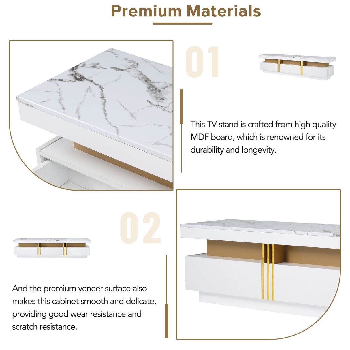 High Gloss White Marble TV Stand With Drawers - Sleep Galleria