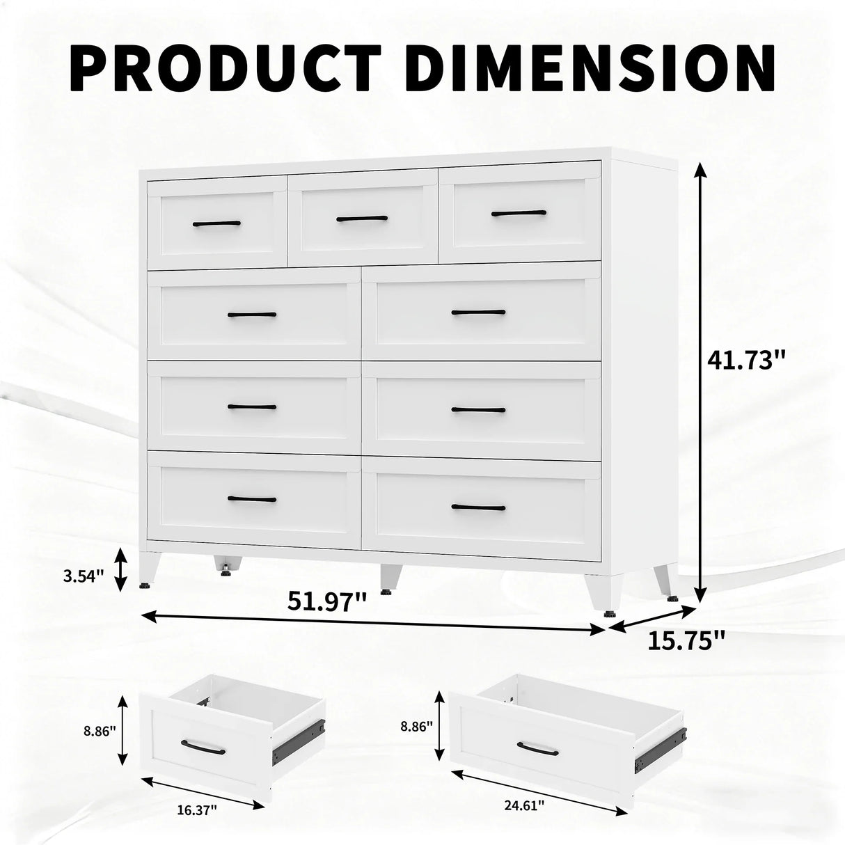 9-Drawer White Metal Tall Dresser With Smooth Drawers - Omega Lifestyles