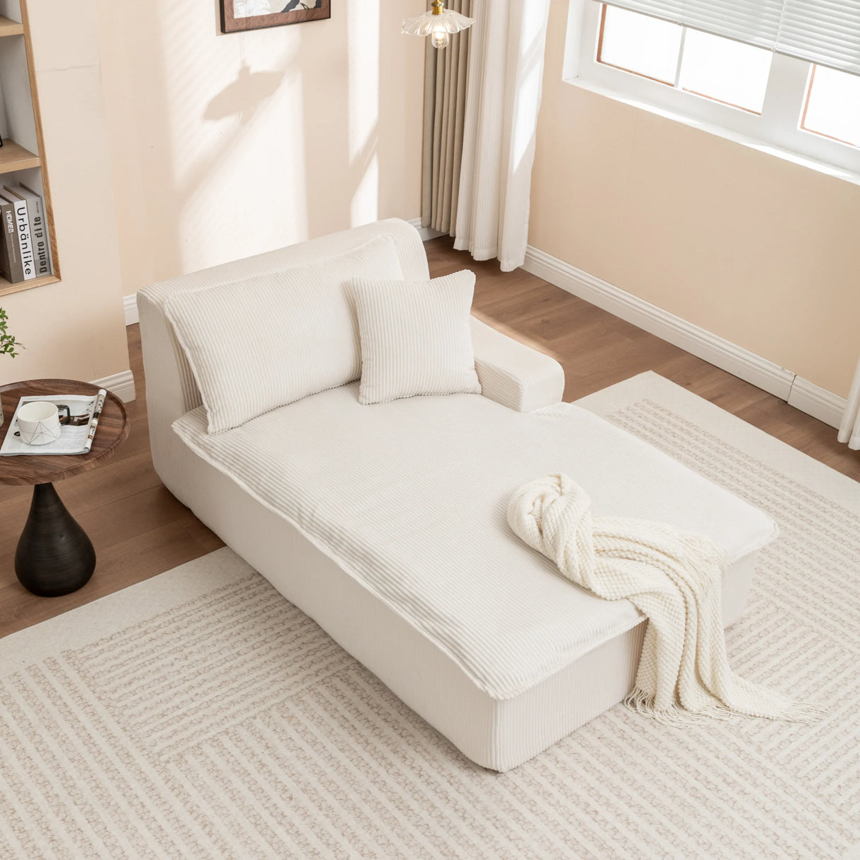 Corduroy Left Armrest Foam Filled Chaise Lounge Chair - Omega Lifestyles