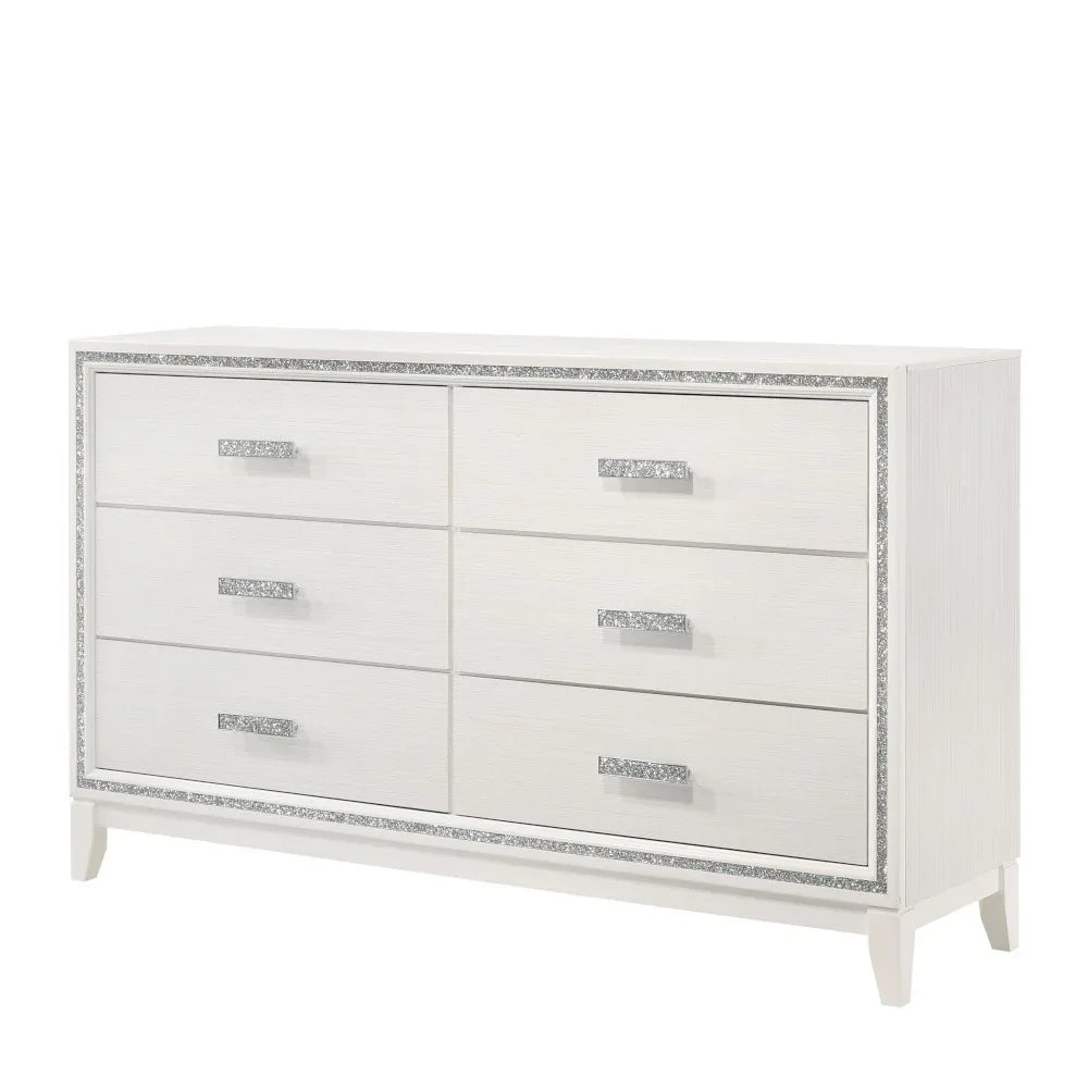 White Synthetic Wood Six-Drawer Bedroom Dresser - Omega Lifestyles
