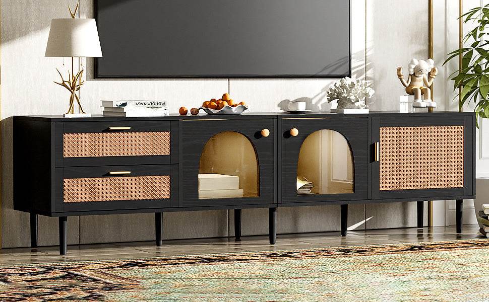 Modern Rattan-Inspired TV Stand With Storage Cabinets - Sleep Galleria