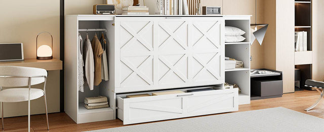 Twin Wood Murphy Bed With Wardrobe And Shelves - Omega Lifestyles