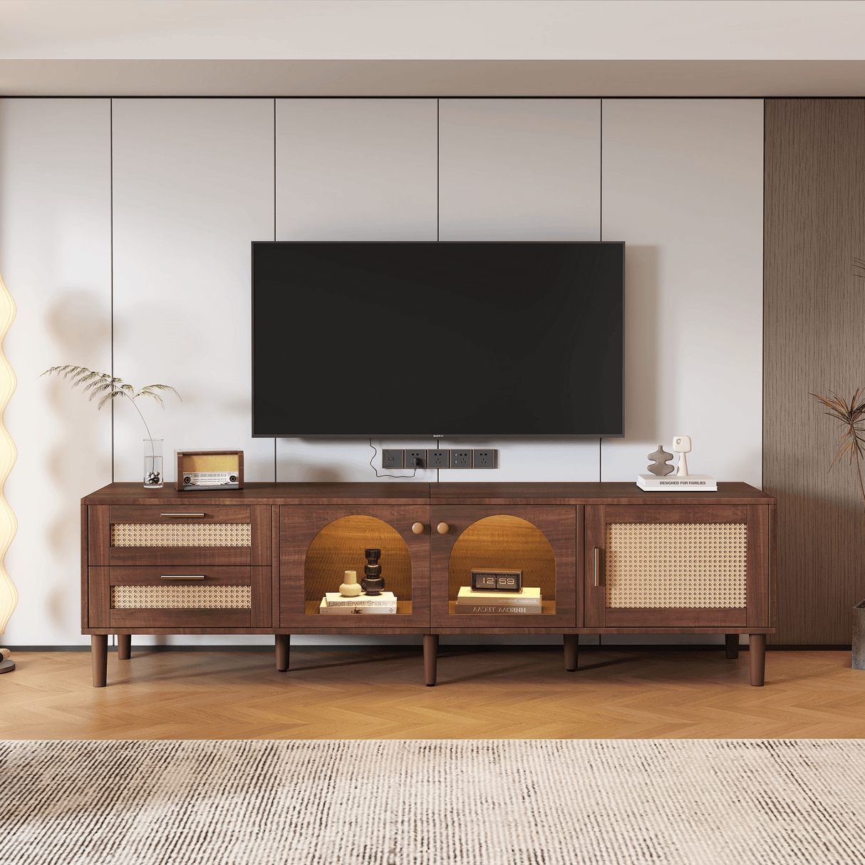Rattan-Inspired Media Console TV Stand With Storage - Sleep Galleria