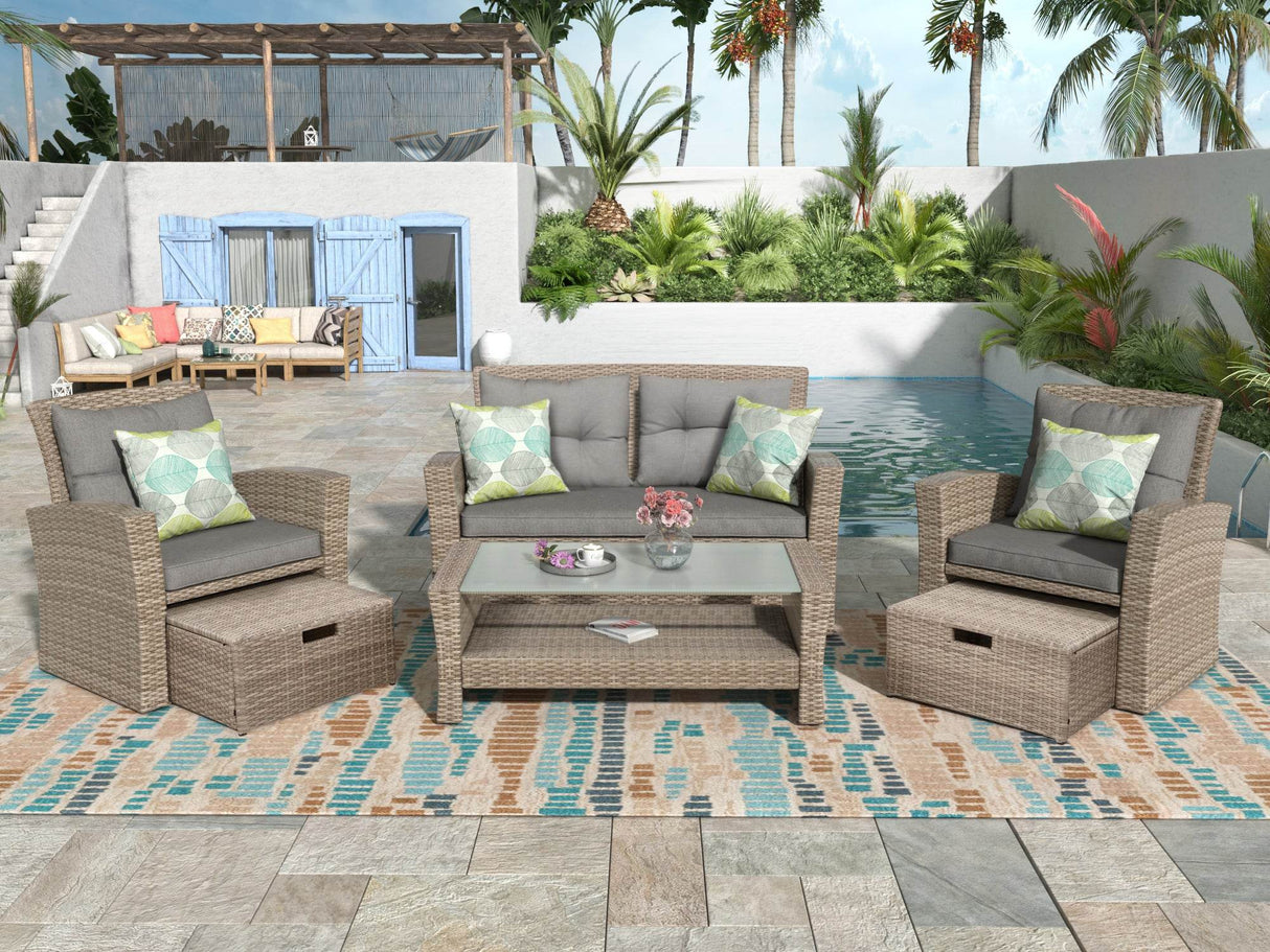 4-Piece Gray Rattan Outdoor Patio Furniture Set