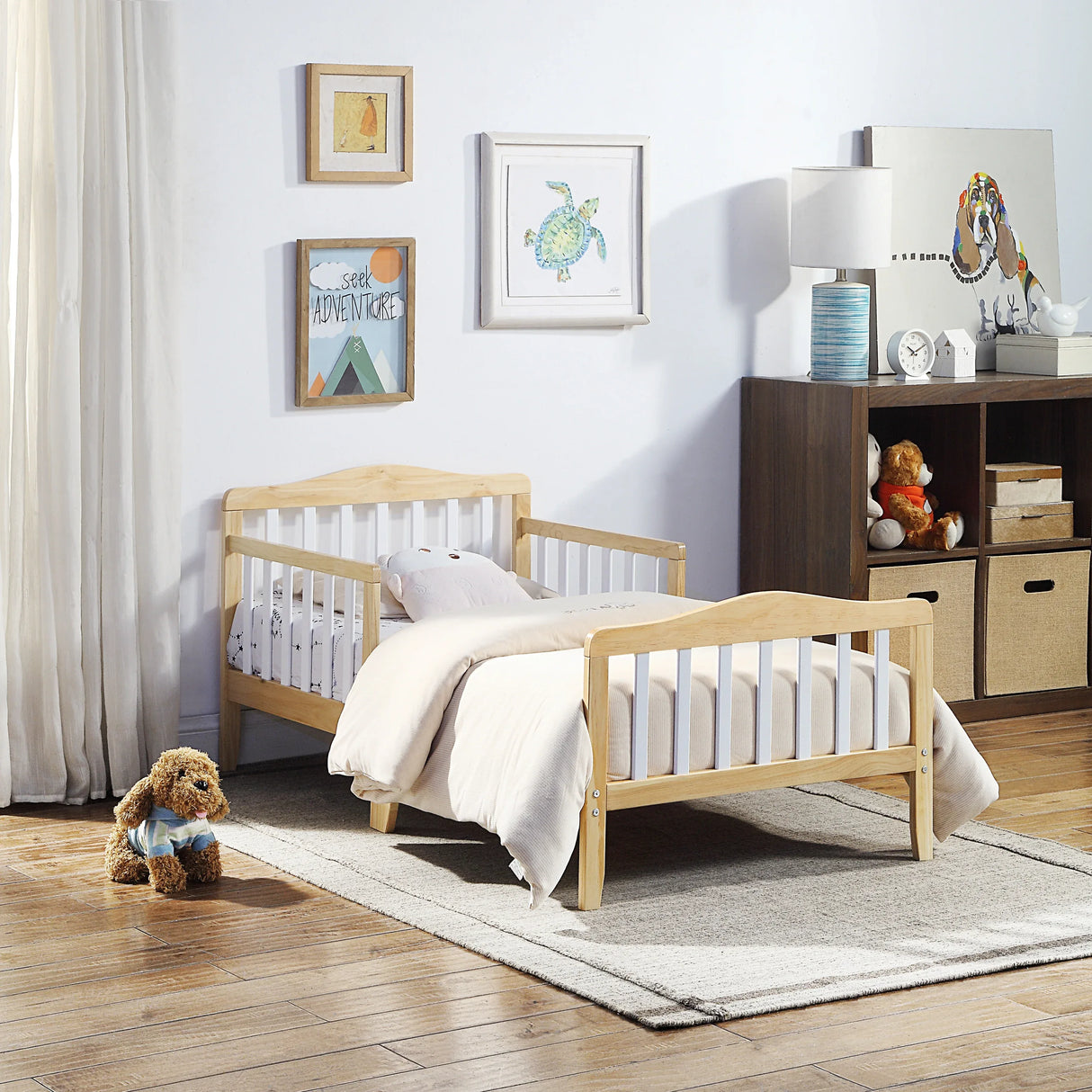 Twain Solid Wood Two-Tone Toddler Bed With Safety Rails - Omega Lifestyles