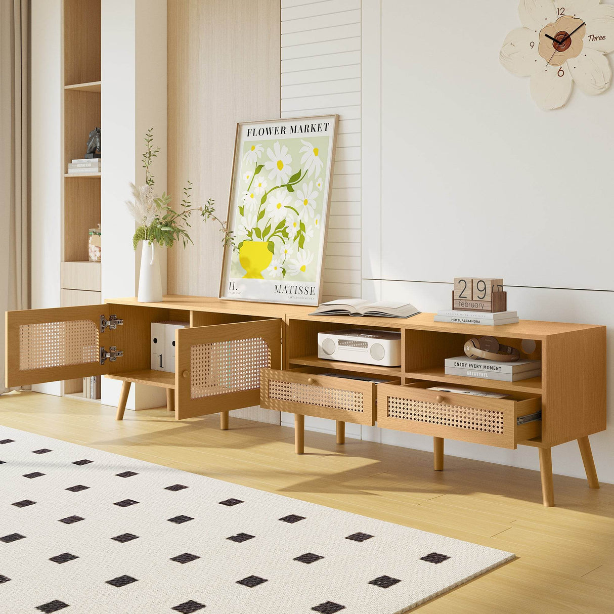 Boho Farmhouse Solid Wood TV Stand Cabinet - Sleep Galleria