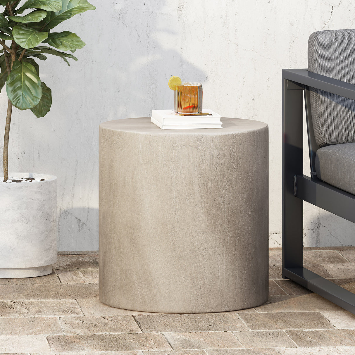 Lightweight Concrete Cylindrical Outdoor Side Table