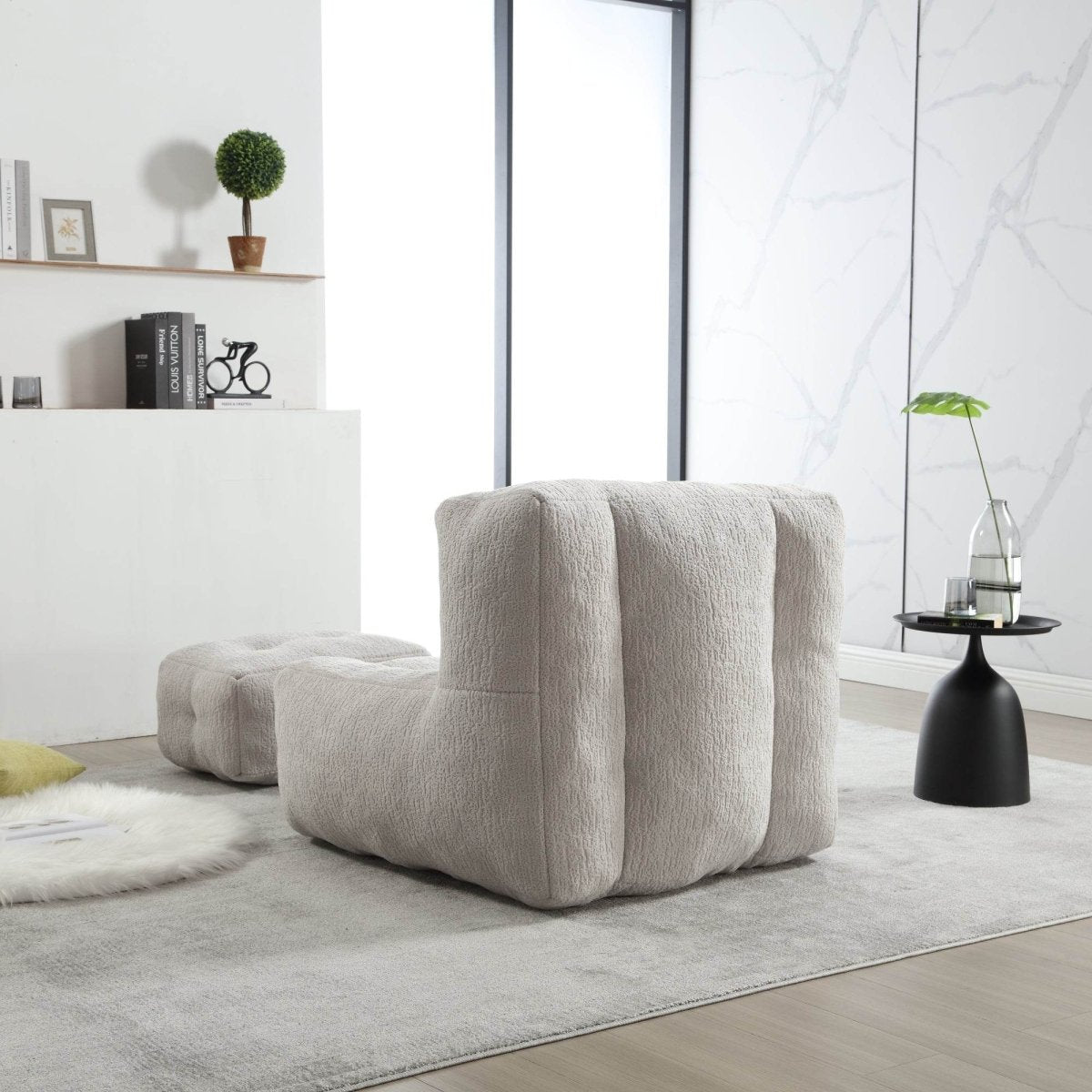 Fluffy Velvet Bean Bag Chair With Ottoman - Sleep Galleria