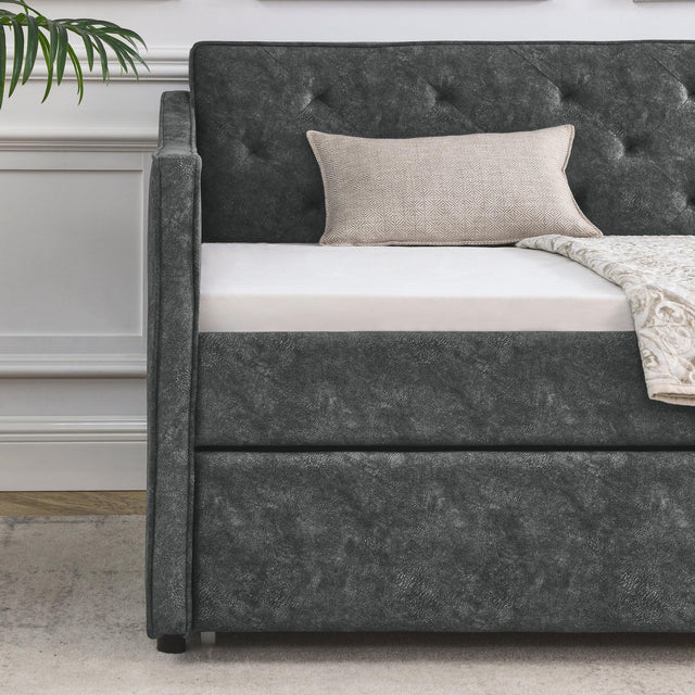 Twin Upholstered Tufted Daybed With Trundle - Omega Lifestyles