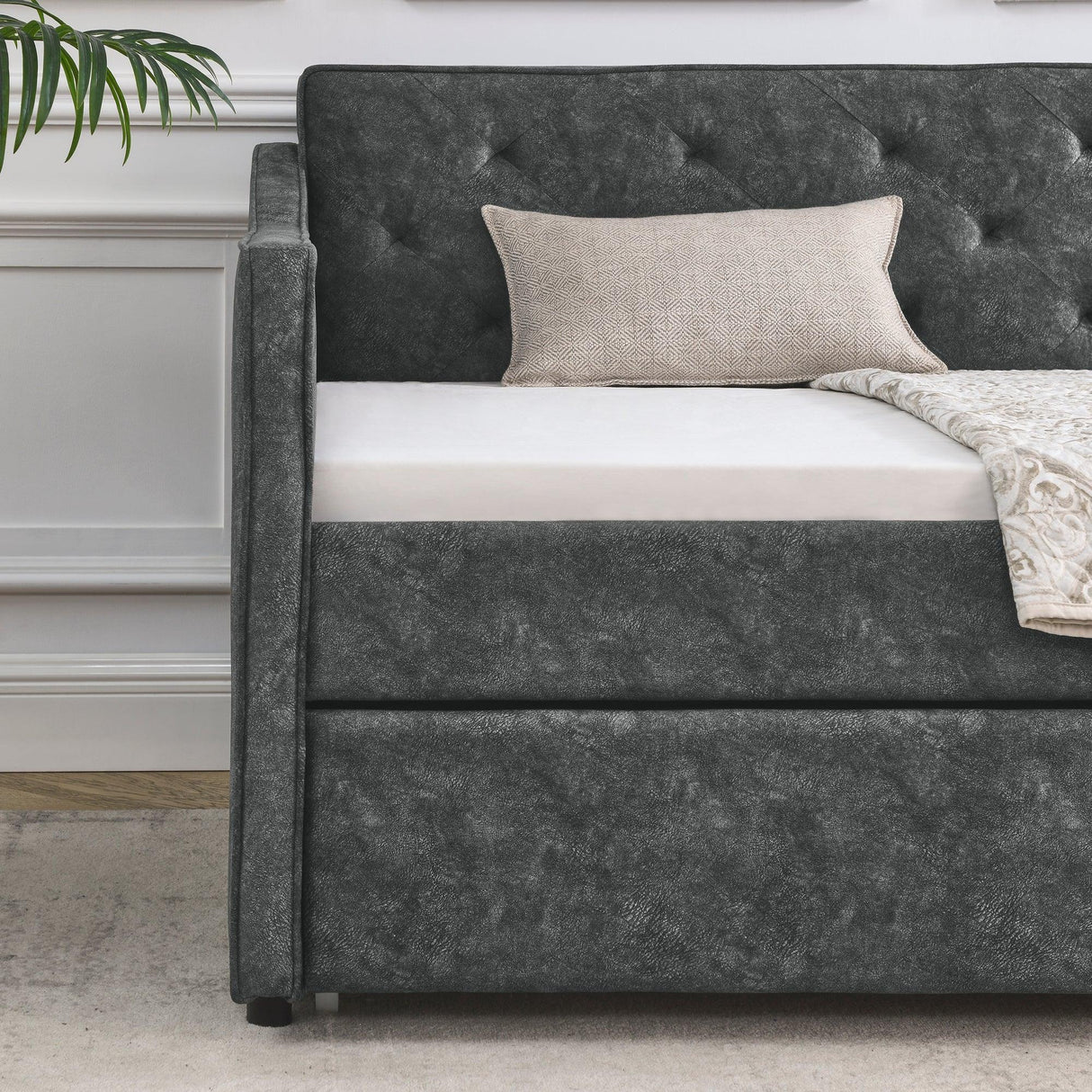 Twin Upholstered Tufted Daybed With Trundle - Omega Lifestyles