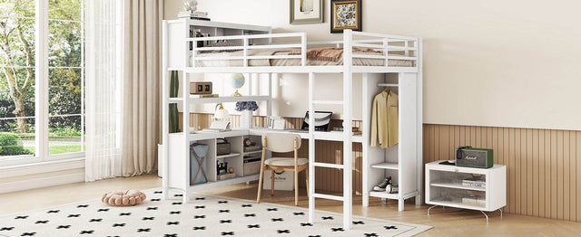 Full Metal Loft Bed With Wardrobe And L-Shaped Desk - Omega Lifestyles