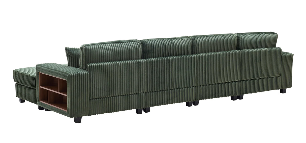 Modern Green Corduroy 4-Seat Solid Wood Sectional Sofa - Omega Lifestyles