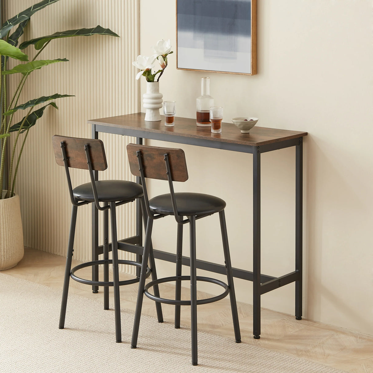 Rustic Brown Particleboard Bar Table Set With Stools - Omega Lifestyles