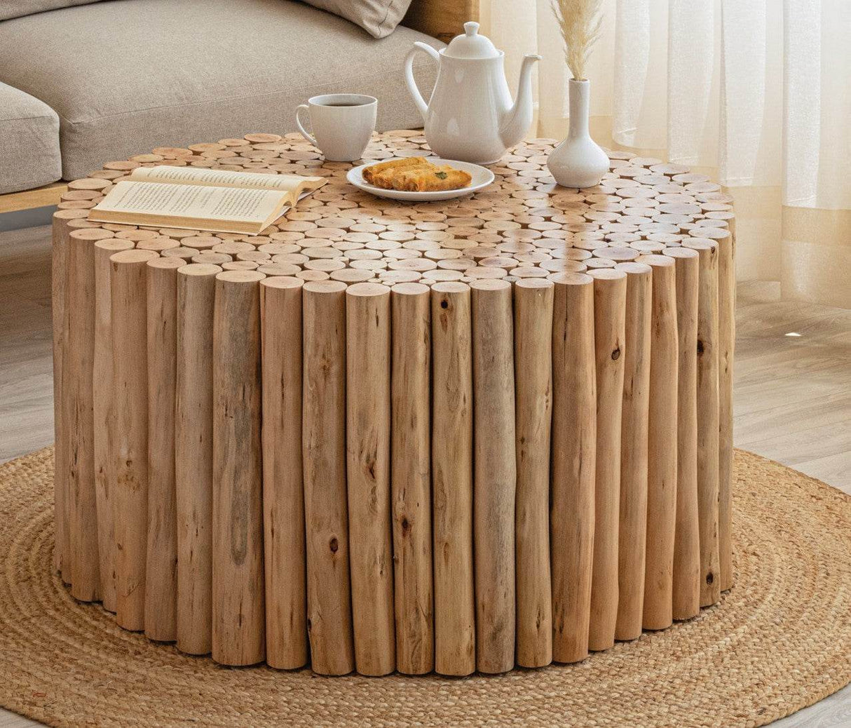 Modern Natural Wood Round Coffee Table With Storage - Omega Lifestyles
