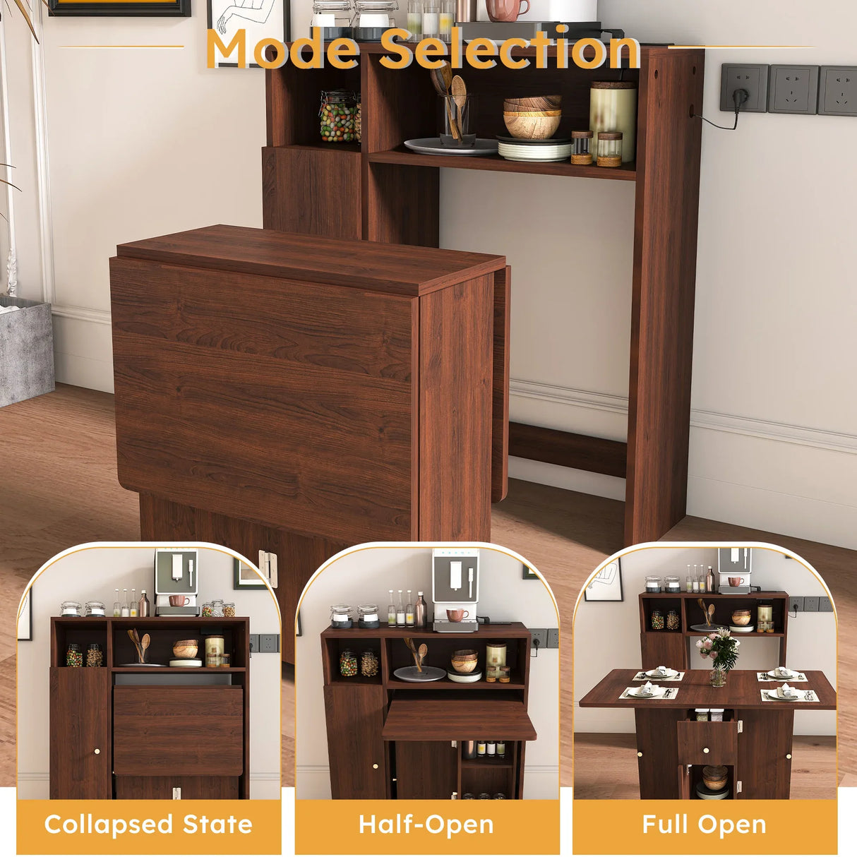 Multifunctional Folding Dining Table With Wall-Mounted Sideboard Storage - Omega Lifestyles
