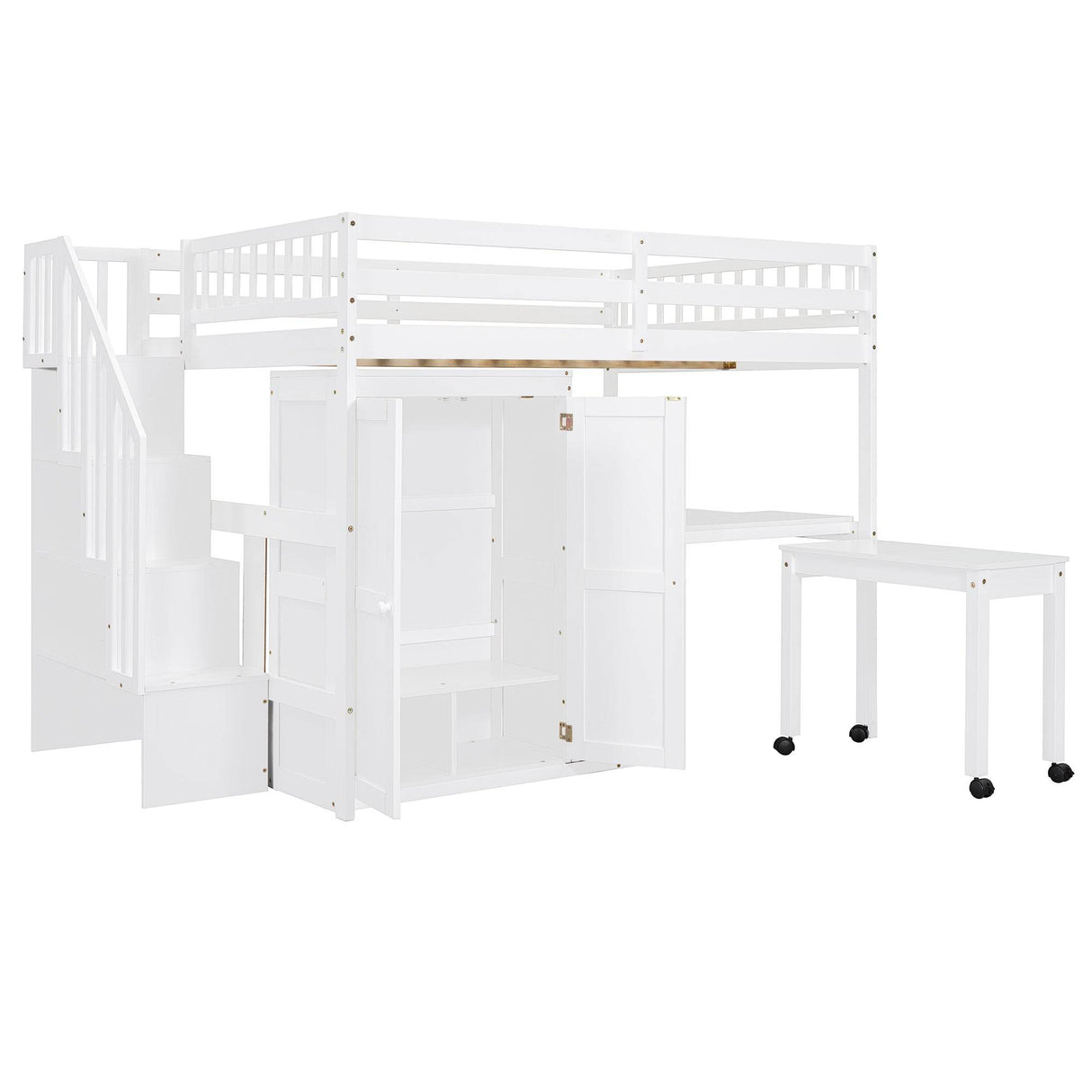Full Full Size Loft Bed With Stairs Desk And Storage - Omega Lifestyles