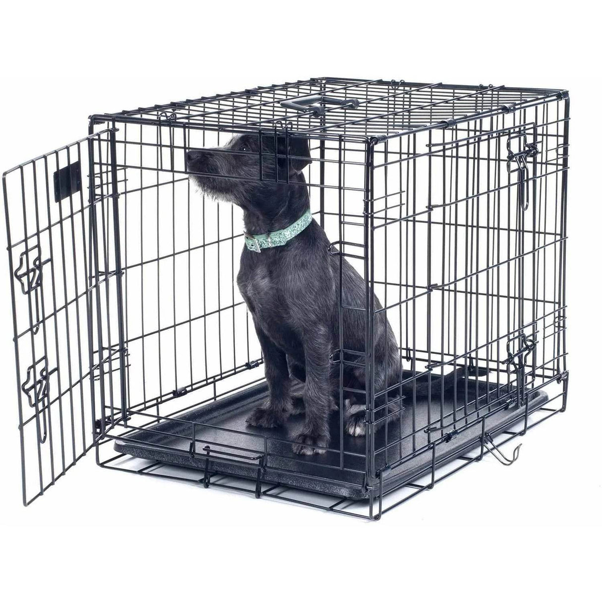 36-Inch Dog Crate - Double Door Pet Kennel with Divider Panel - Foldable Dog Cage with Carry Handle for Portability and Storage by (Black)