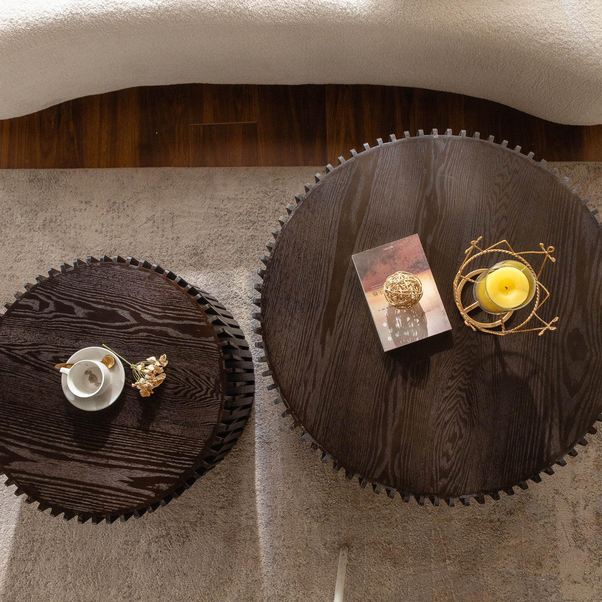 2-Piece Vintage Solid Wood Round Coffee Table Set - Sleep Galleria