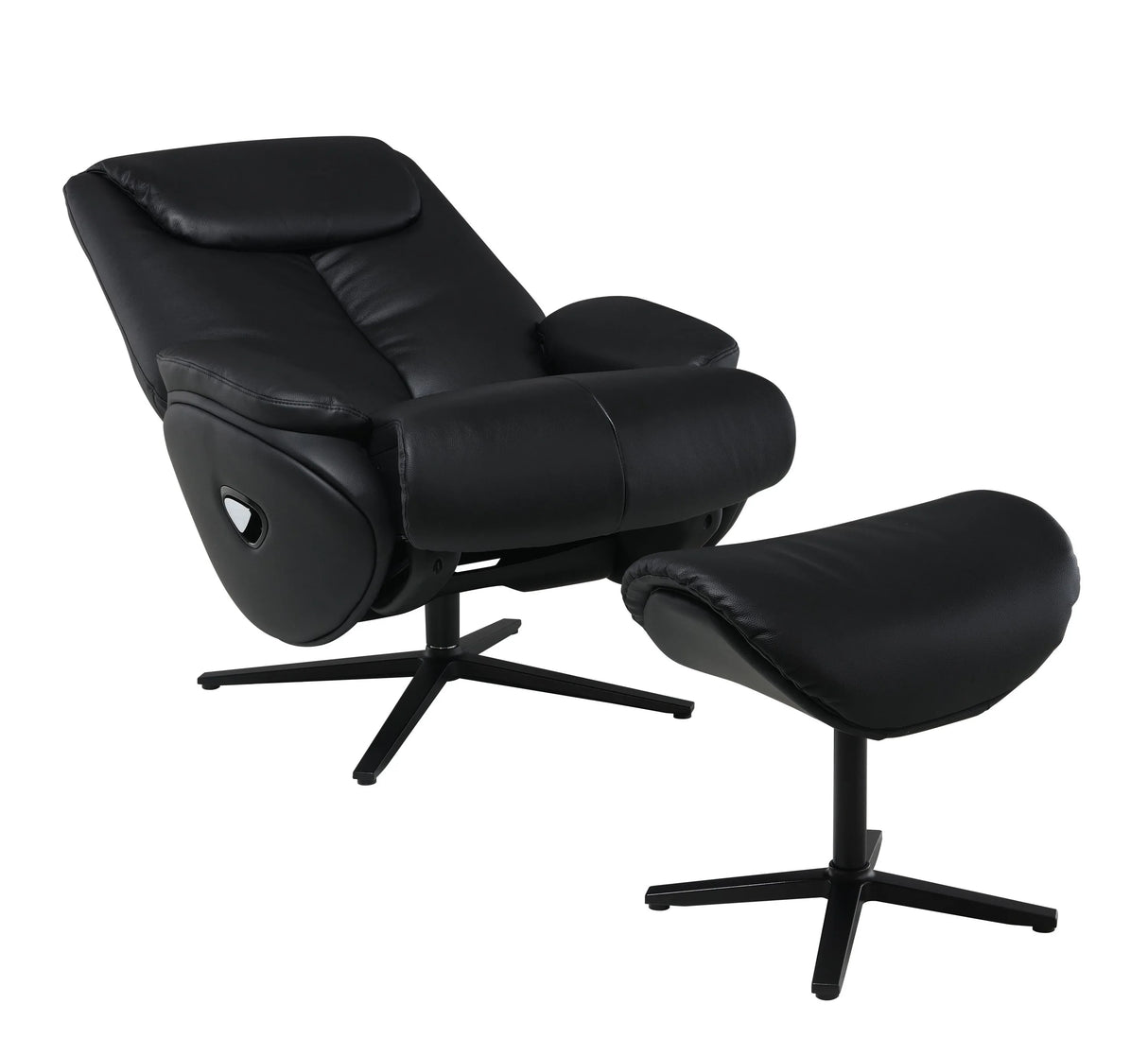 Black Top Grain Leather Swivel Accent Chair With Ottoman - Omega Lifestyles
