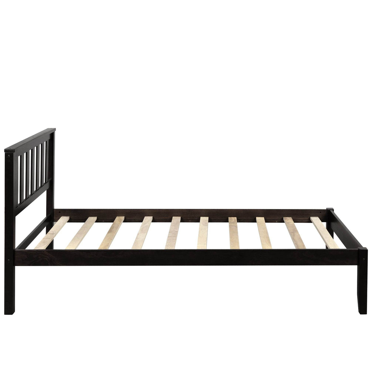 Twin Espresso Solid Wood Platform Bed With Headboard - Omega Lifestyles