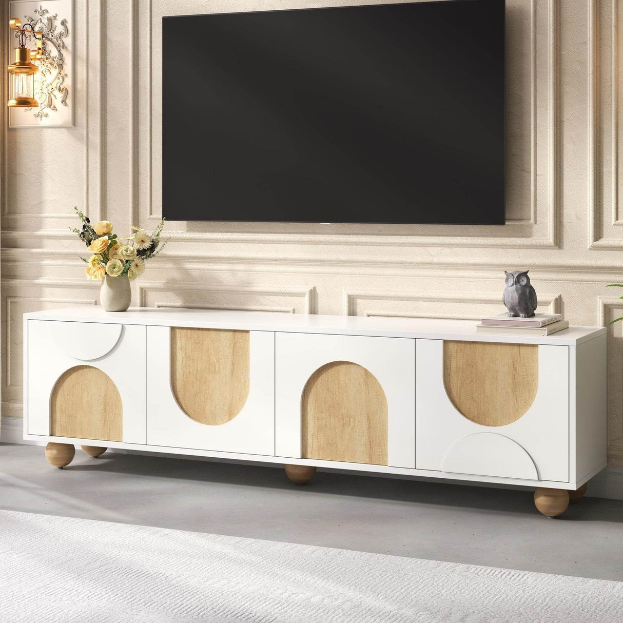 Farmhouse White MDF TV Stand With Cable Management - Sleep Galleria