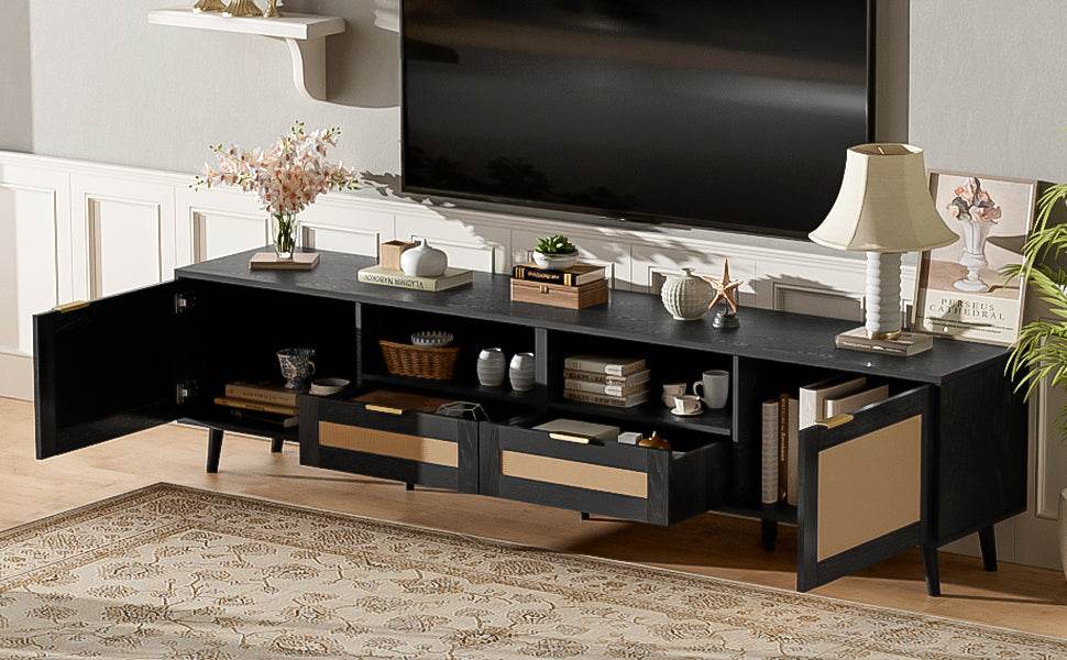 Modern Rattan TV Stand With Storage Cabinet - Sleep Galleria