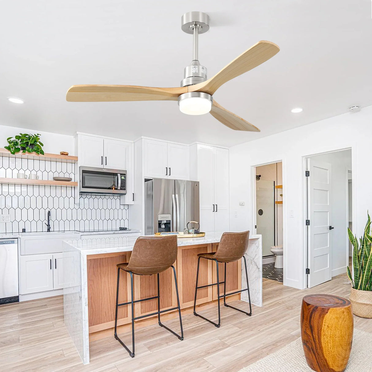 52-Inch Remote-Controlled Reversible Wood Blade Ceiling Fan - Omega Lifestyles