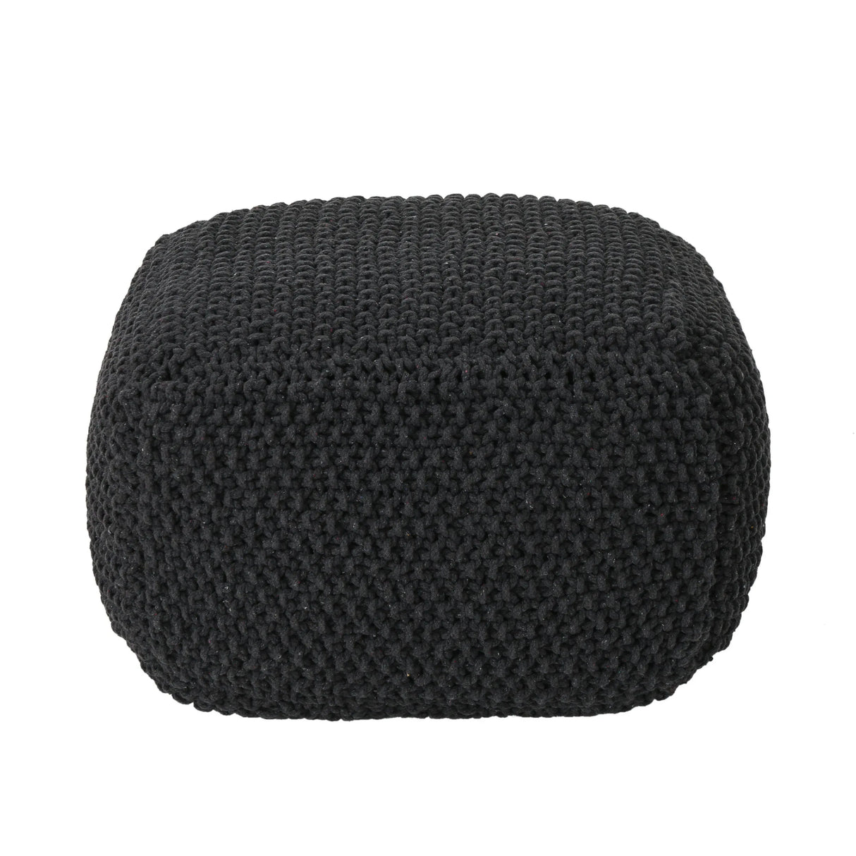 Cotton Knitted Square Dark Grey Pouf Cube - Omega Lifestyles