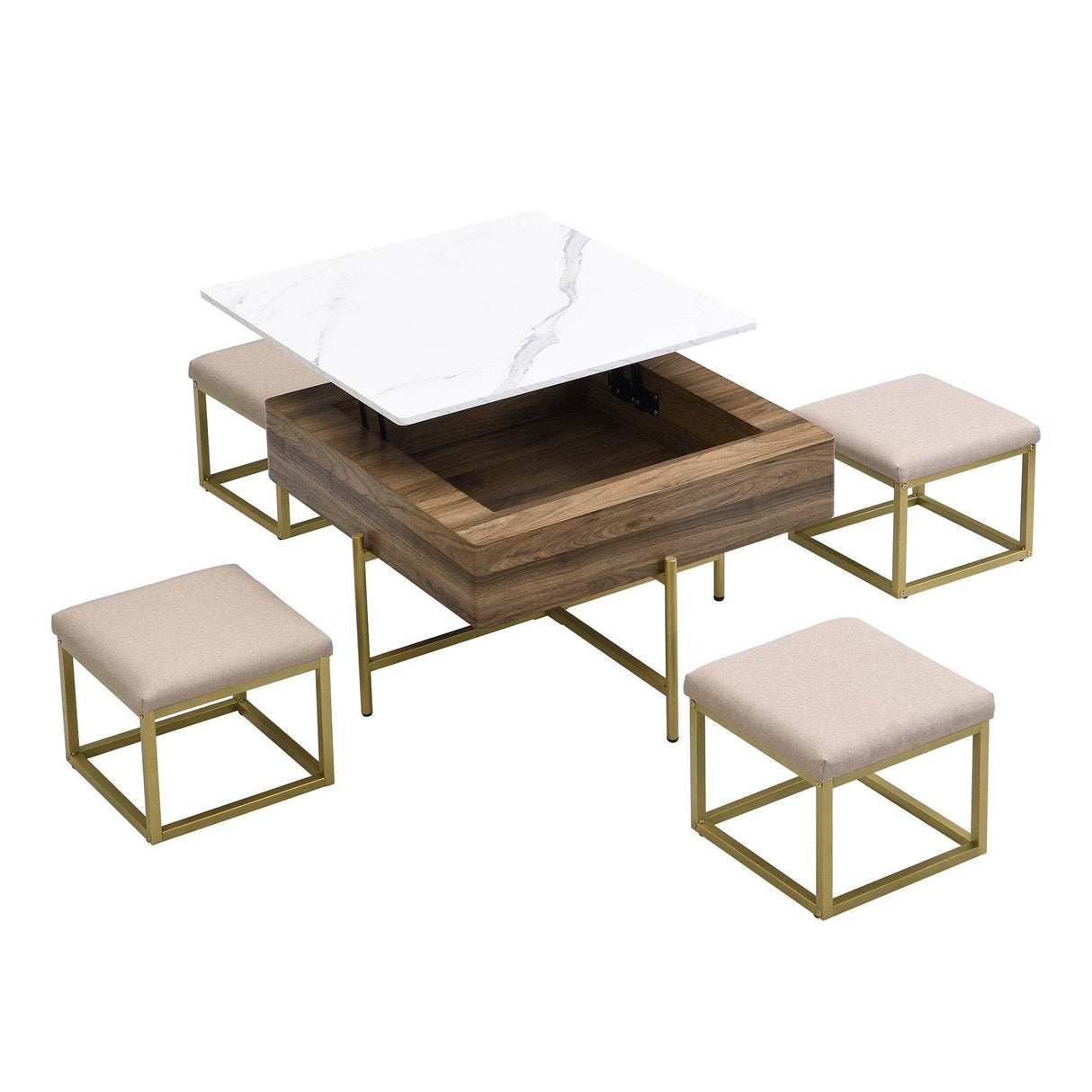 Modern Square Lift-Top Coffee Table Set With Ottomans - Sleep Galleria