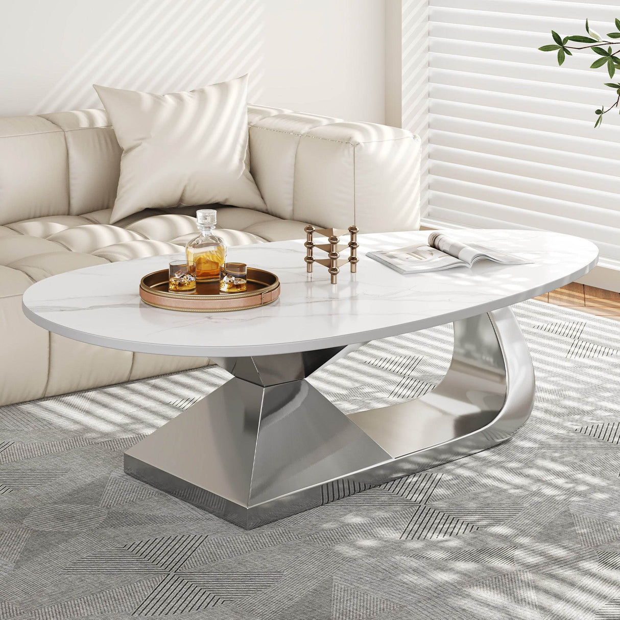 Modern Sintered Stone Faux Marble Coffee Table