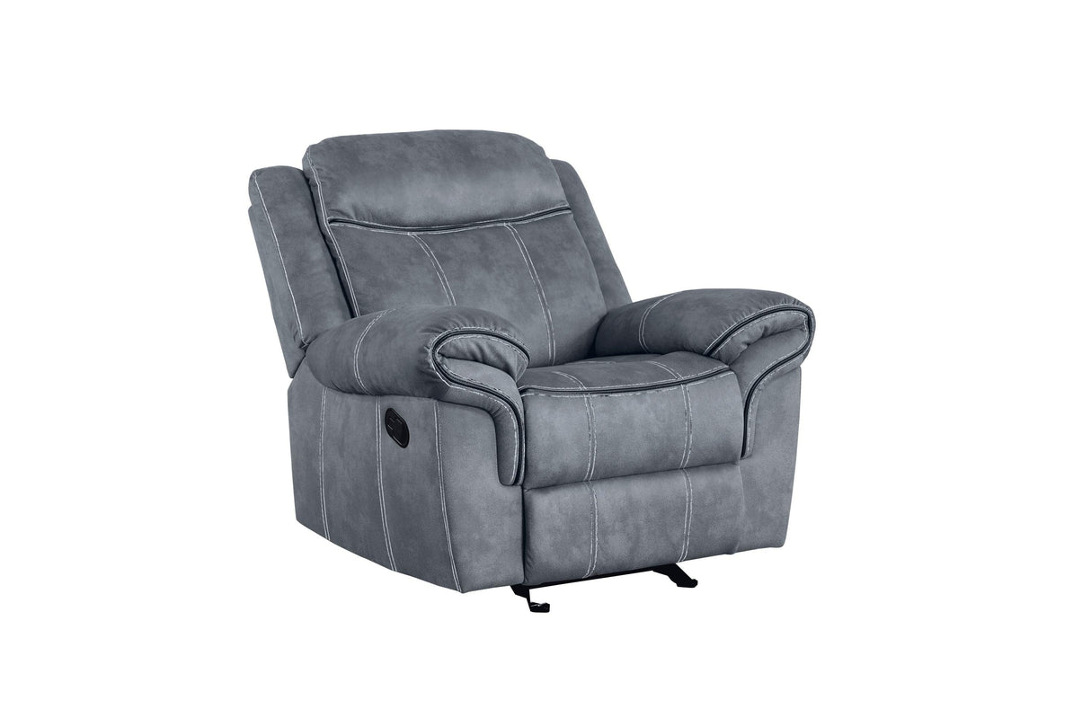 Two-Tone Gray Velvet Motion Glider Recliner Chair - Omega Lifestyles