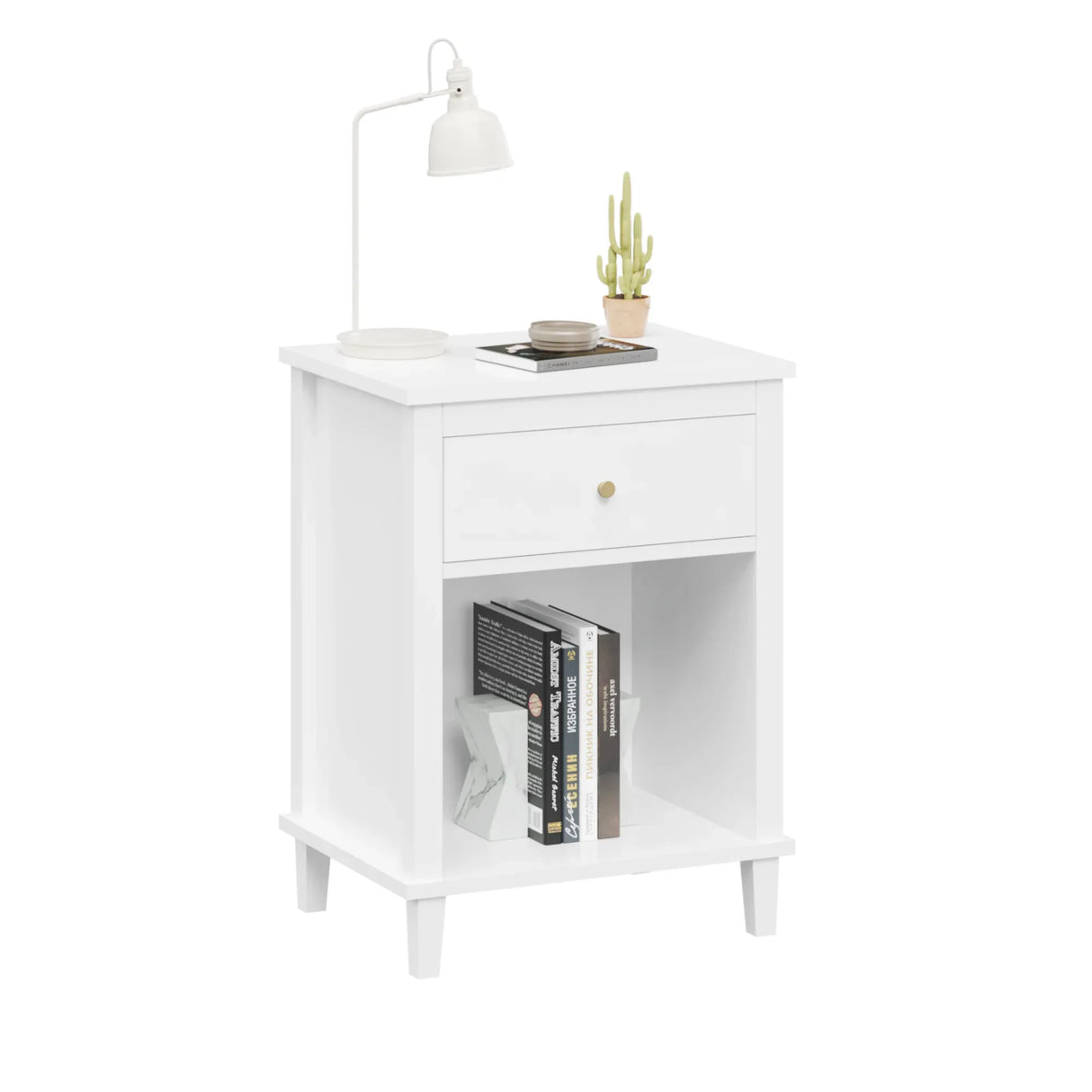 White MDF Kids Wooden Nightstand With Drawer Shelf - Omega Lifestyles
