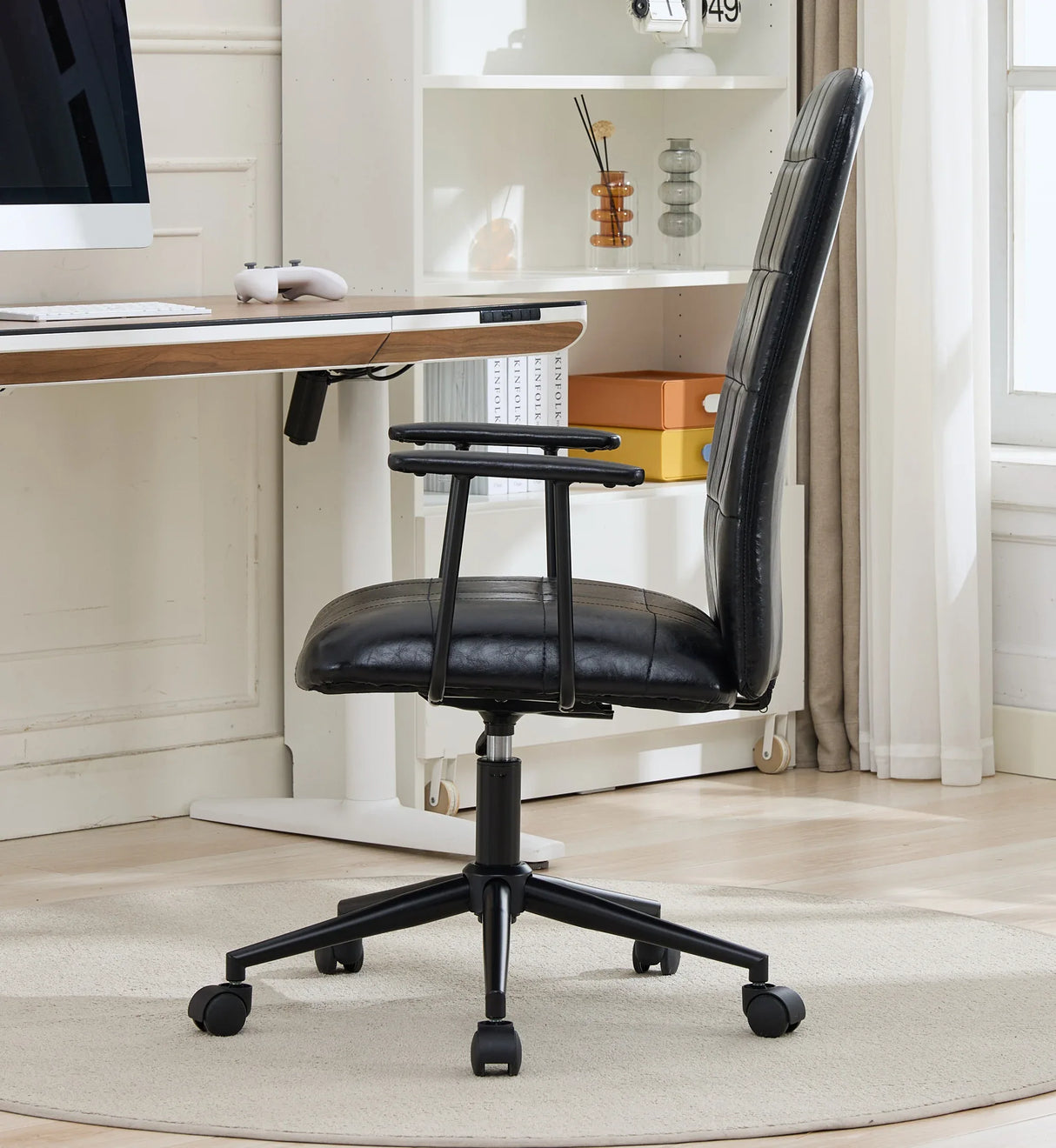 Antique Black PU Leather Adjustable Swivel Office Chair - Omega Lifestyles