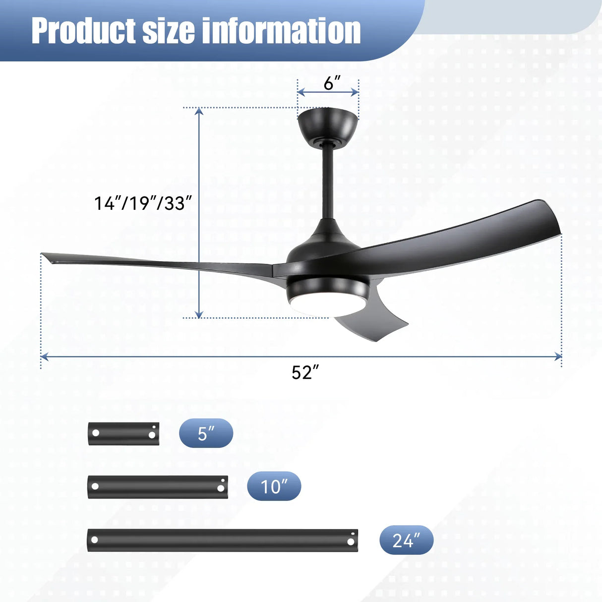 52-Inch Remote Controlled Energy-Efficient Black Ceiling Fan With Light - Omega Lifestyles