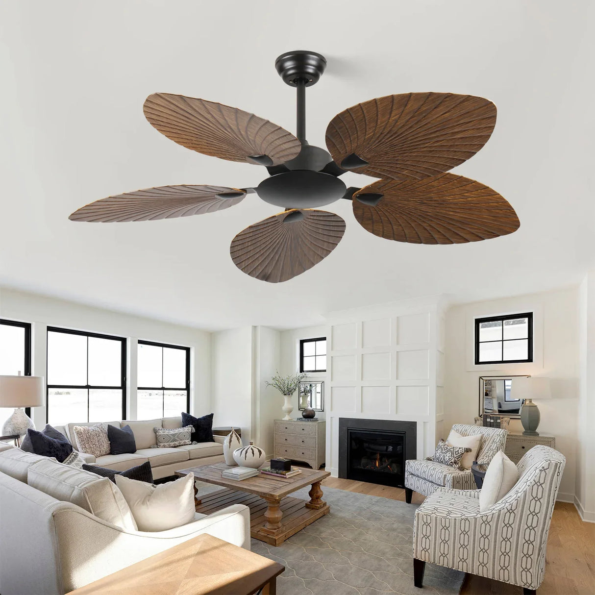 52-Inch Retro Palm Leaf Indoor Outdoor Ceiling Fan - Omega Lifestyles