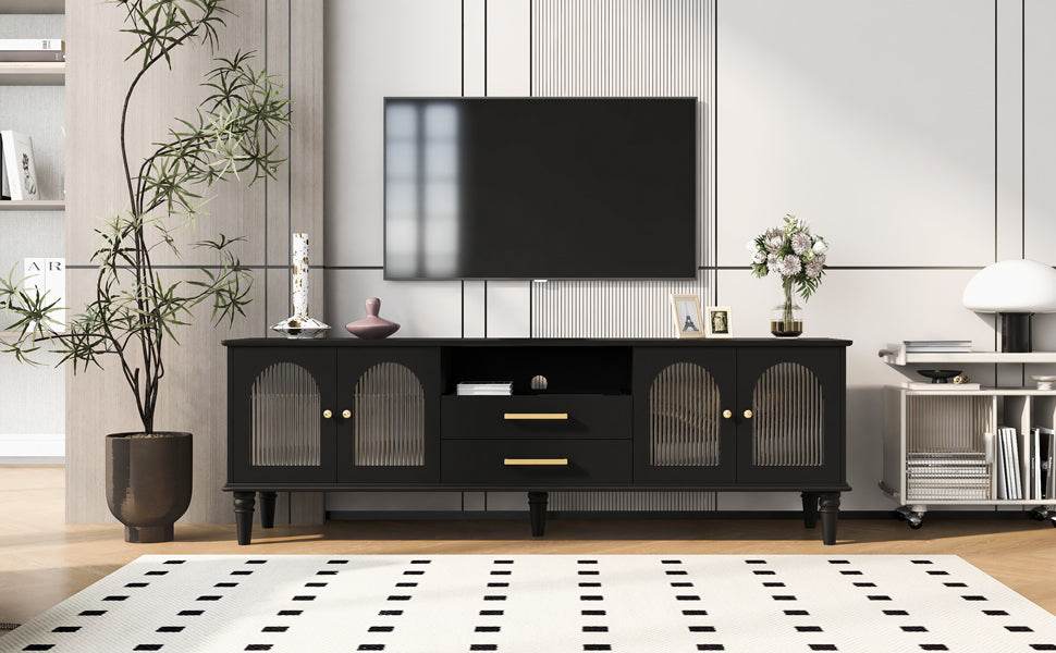 Retro Black MDF TV Stand With Drawers And Cabinets - Sleep Galleria