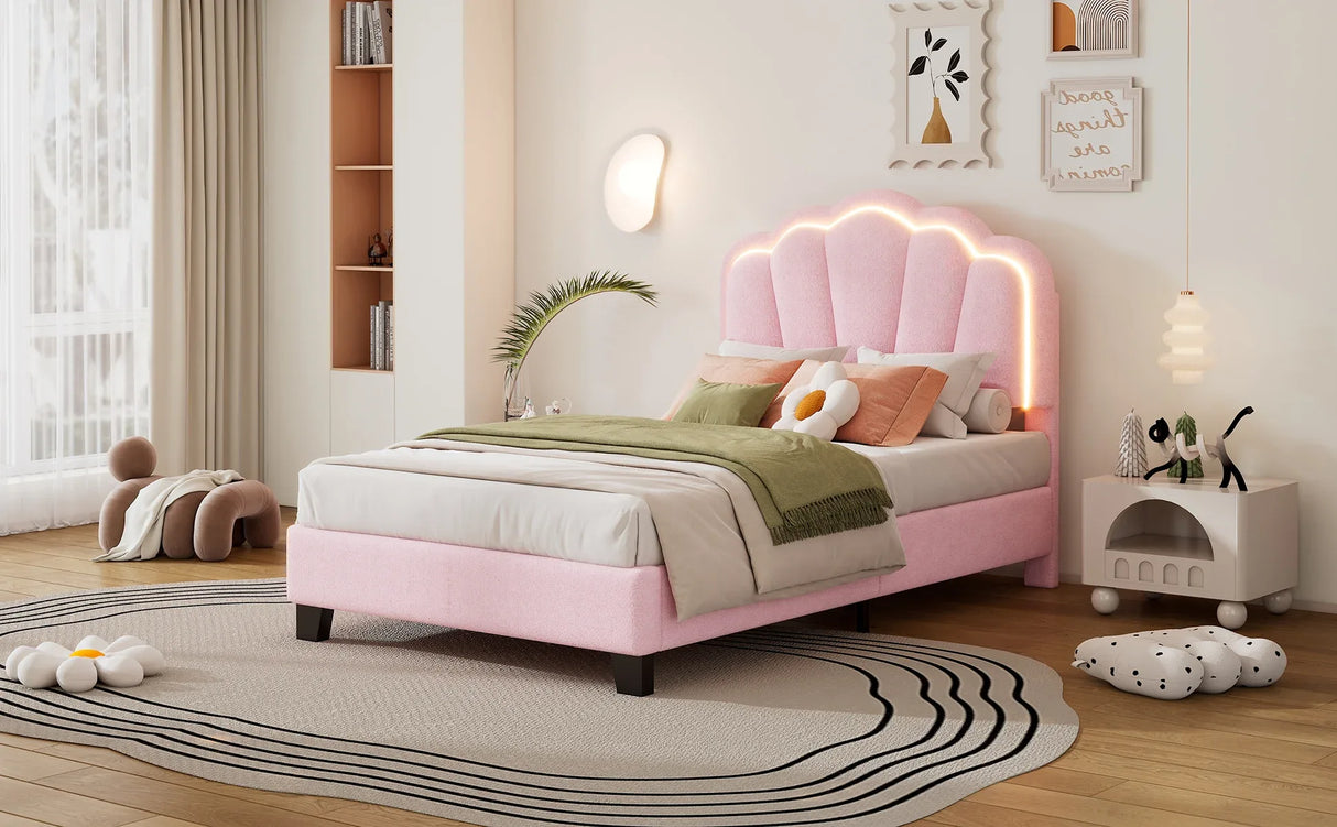 Twin Upholstered Flower-Shape Bed With LED Lighting - Omega Lifestyles