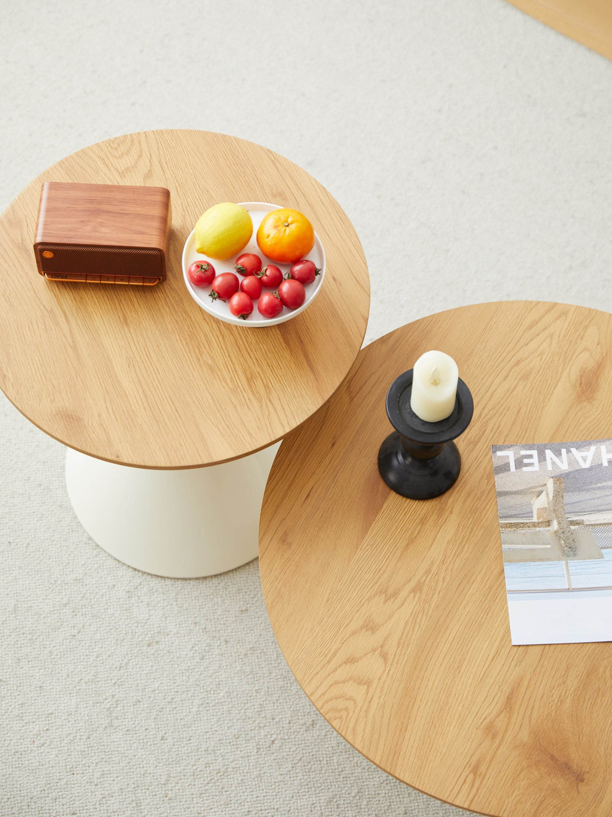 Round Brown White MDF And Metal Coffee Table Set - Sleep Galleria