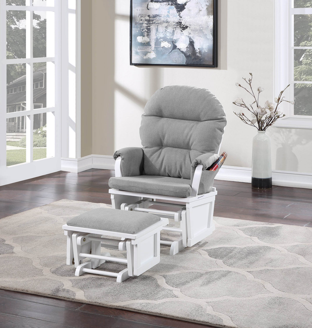 Solid Wood White Glider Chair With Ottoman